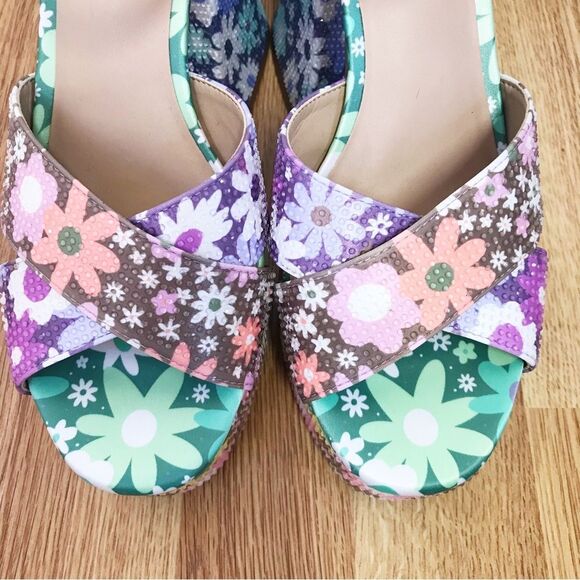 GIANNI BINI Ulti-Mate 70s Floral‎ Platform Sandals Strappy Chunky Heel Size 8.5 - Picture 5 of 12